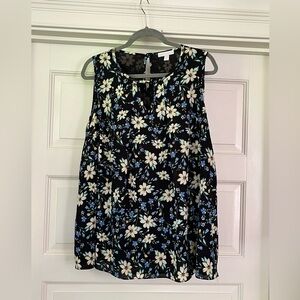 Marybelle Sleeveless Floral Top - Black with Cream & Blue Flowers - Plus Size 1X